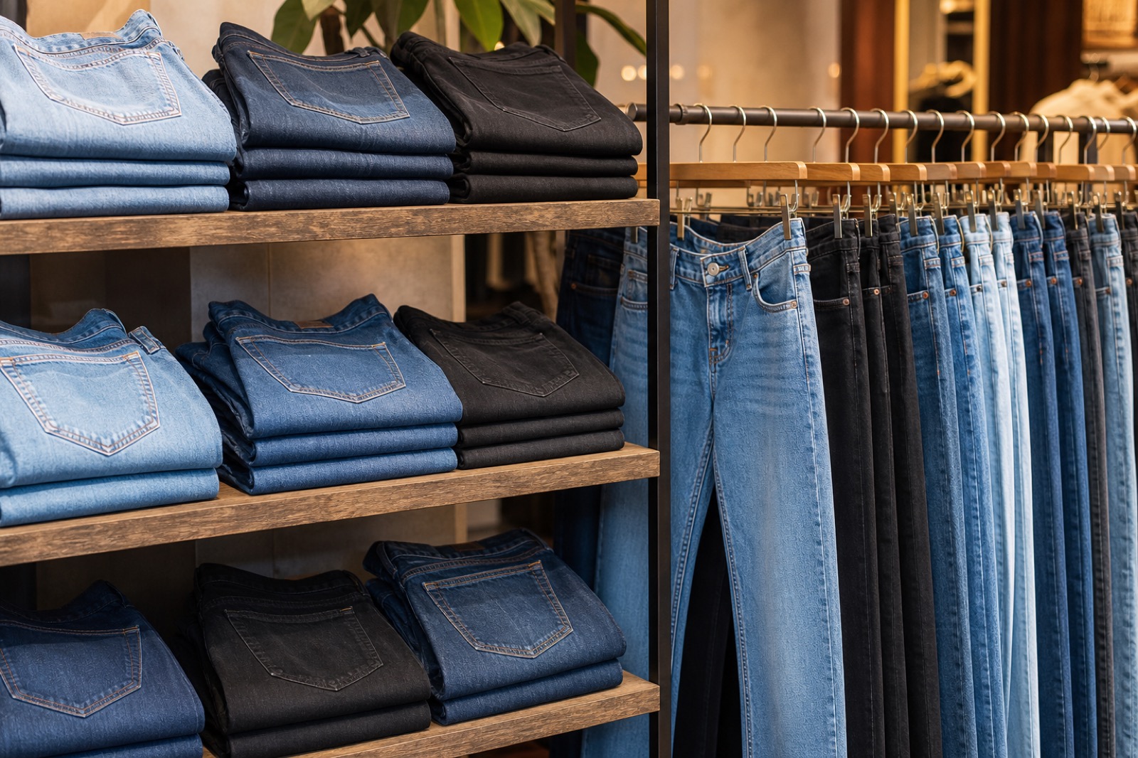 Donkere, ruwe RAW-denim met constructieve naden in close-up