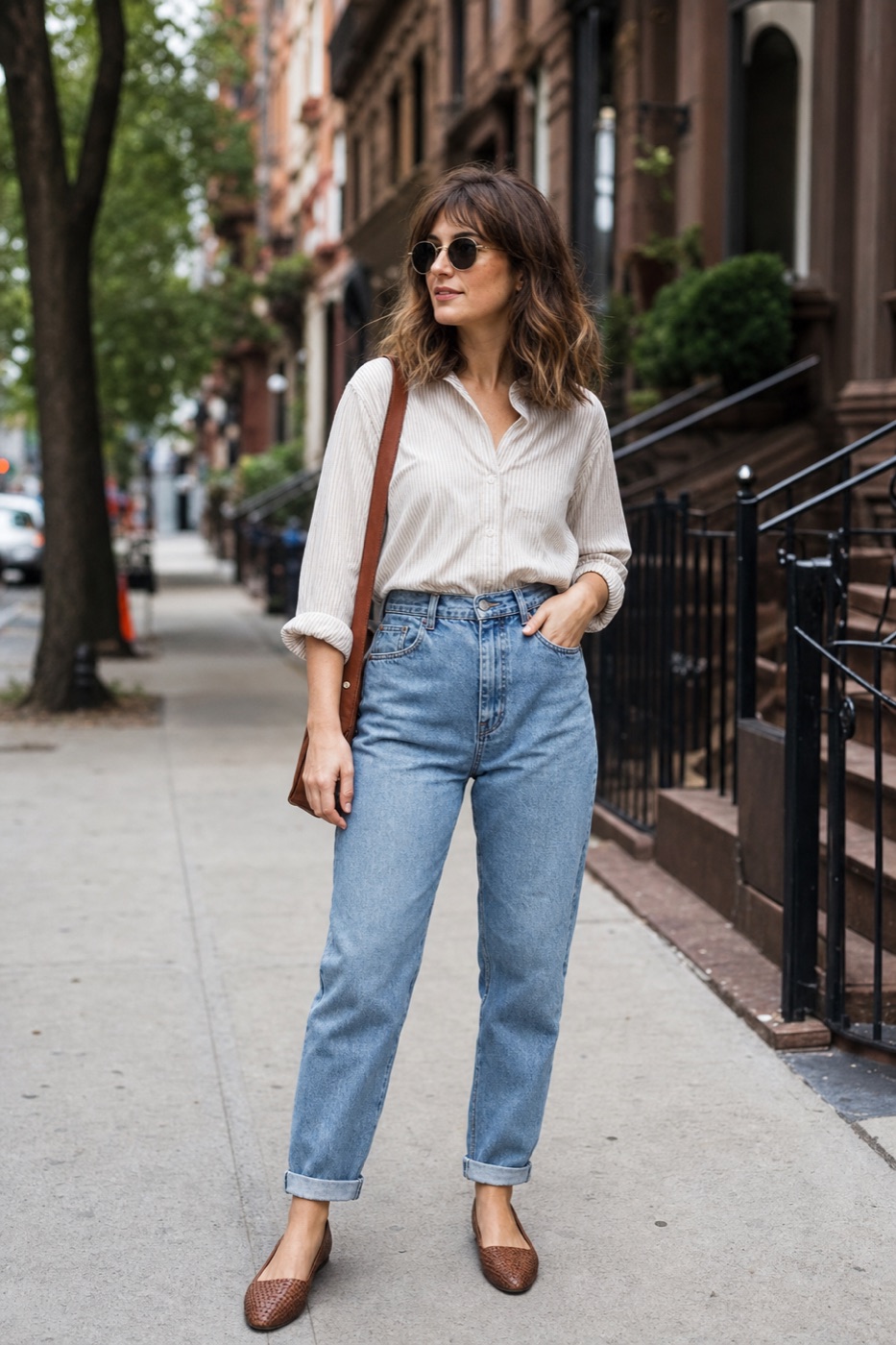 Vrouw in high waist mom jeans